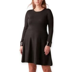JW Jason Wu | XL | Fit & Flare Black Sequin Embellished Cuff Midi Sweater Dress